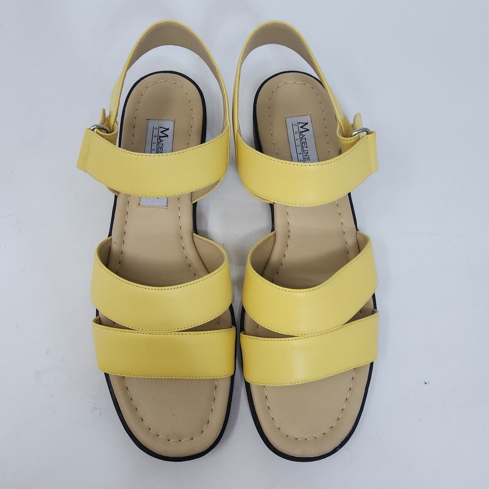 Madeline Stuart Pickles Sandals Womens 10M Yellow Leather Strappy Block Heel - Picture 3 of 11